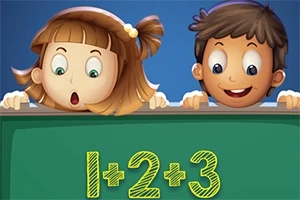 두 아이가 칠판을 넘겨다보며 1+2+3 수학 문제를 보고 있다