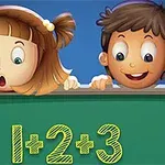 두 아이가 칠판을 넘겨다보며 1+2+3 수학 문제를 보고 있다