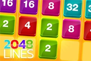 다양한 색상의 숫자 블록이 격자 모양으로 배치되어 있으며, 왼쪽 하단에 2048 LINES 텍스트가 있는 이미지