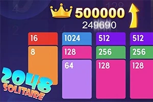 다채로운 카드와 숫자, 왕관 아이콘, 높은 점수, 그리고 2048 SOLITAIRE 텍스트가 있는 이미지