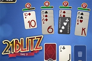 파란 배경에 다양한 카드와 21BLITZ 로고가 있는 이미지
