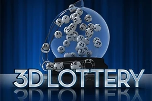 투명한 구슬통 안에 숫자가 있는 여러 개의 흰색 공들이 담겨 있으며, 아래에는 3D LOTTERY라는 텍스트가 쓰여 있다