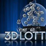 투명한 구슬통 안에 숫자가 있는 여러 개의 흰색 공들이 담겨 있으며, 아래에는 3D LOTTERY라는 텍스트가 쓰여 있다