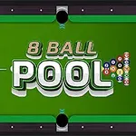 녹색 당구대 위에 8 BALL POOL라는 글자와 당구공들이 배열되어 있는 모습