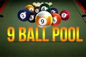 당구대 위에 다양한 색상의 당구공이 놓여 있으며, 9 BALL POOL이라는 텍스트가 중앙에 배치되어 있습니다