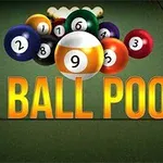 당구대 위에 다양한 색상의 당구공이 놓여 있으며, 9 BALL POOL이라는 텍스트가 중앙에 배치되어 있습니다