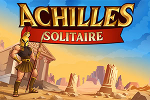 고대 그리스 전사와 신전, 사막의 유적을 배경으로 한 ‘ACHILLES SOLITAIRE’ 금색 로고