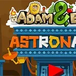 Adam & Eve Astronaut라는 제목과 함께 귀여운 일러스트 캐릭터와 우주 관련 요소가 있는 이미지