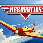하늘을 나는 빨간색과 노란색 비행기 배경의 AEROBATICS 로고