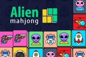 외계인, 로켓, 무기 등의 그림이 있는 컬러풀한 블록들이 배열된 이미지