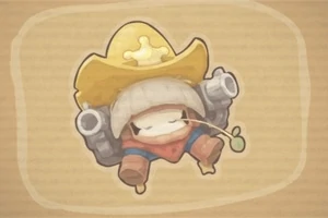 큰 노란 모자를 쓰고 두 개의 대포를 장착한 캐릭터가 귀엽게 그려져 있습니다