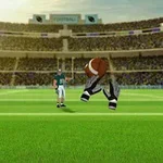 미식축구 경기장에서 헬멧과 장갑을 착용한 무시무시한 검은색 발톱이 축구공을 잡고 있는 모습