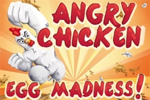 거대한 닭이 강력한 주먹을 쥐고 있는 모습과 ANGRY CHICKEN EGG MADNESS!