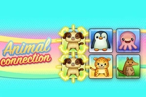 다섯 개의 귀여운 동물 아이콘이 배열되어 있으며, 왼쪽에는 Animal connection이라는 텍스트가 있는 이미지