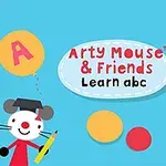 파란 배경에 쥐와 강아지가 알파벳 A와 B가 적힌 풍선을 들고 있는 그림