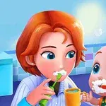 엄마와 아기가 욕실에서 함께 양치질을 하고 있는 장면
