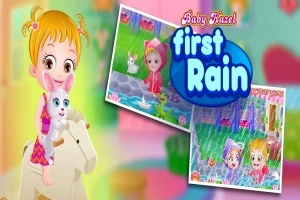 아이가 토끼 인형을 안고 있는 모습과 first Rain이라는 텍스트가 포함된 장면