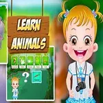 귀여운 소녀가 동물들과 함께 있으며 LEARN ANIMALS라는 문구가 있는 화면