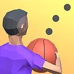보라색 옷을 입은 사람이 농구공을 들고 있는 저폴리 스타일의 이미지