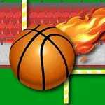 불타는 농구공이 축구 골대에 날아들어가는 모습