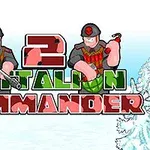 눈 덮인 배경 위에 두 군인이 각기 다른 무기를 들고 있는 삽화와 2 BATTALION COMMANDER라는 텍스트