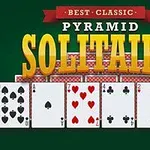 여러 가지 카드가 나열된 파란색 배경 위에 BEST CLASSIC PYRAMID SOLITAIRE라는 글자가 적힌 이미지