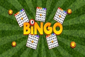 녹색 배경 위에 다섯 장의 빙고 카드와 가운데에 큰 글씨로 BINGO가 있는 이미지
