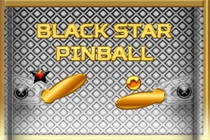 금속 격자 배경 위에 BLACK STAR PINBALL이라는 금색 텍스트와 핀볼 게임의 플리퍼 및 공이 있습니다