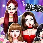네 명의 여성이 화려한 의상을 입고 포즈를 취하고 있으며, 배경에는 별과 음표 등의 장식이 있습니다