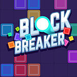 화려한 색상의 사각형 블록들이 겹쳐진 배경에 BLOCK BREAKER 텍스트가 중앙에 위치한 이미지