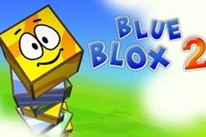 웃는 얼굴의 노란색 블록과 Blue Blox 2라는 텍스트가 있는 다채로운 배경