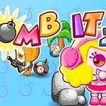 알록달록한 캐릭터들이 폭탄과 함께 서 있고, 배경에는 열대 나무가 있으며 BOMB IT 2라는 텍스트가 위에 있습니다