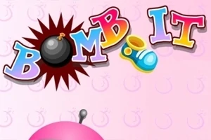 폭탄과 알록달록한 글씨로 구성된 BOMB IT이라는 문구와 핑크색 머리 부분이 보이는 이미지