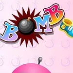 폭탄과 알록달록한 글씨로 구성된 BOMB IT이라는 문구와 핑크색 머리 부분이 보이는 이미지