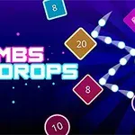 다양한 색상의 숫자 블록과 빛나는 선들, 그리고 BOMBS DROPS라는 텍스트가 있는 이미지
