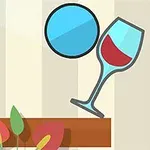 파란 공과 와인잔이 평면 표면 위에 놓여 있는 단순한 삽화