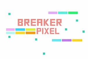 흰색 배경에 픽셀 스타일의 ‘BREAKER PIXEL’ 텍스트와 주변에 흩어진 알록달록한 블록들이 배치된 로고 이미지