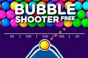 다양한 색상의 버블들이 배열된 이미지와 BUBBLE SHOOTER FREE라는 텍스트가 있습니다