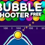 다양한 색상의 버블들이 배열된 이미지와 BUBBLE SHOOTER FREE라는 텍스트가 있습니다