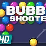다양한 색상의 구슬들과 BUBBLE SHOOTER HD라는 텍스트가 포함된 이미지