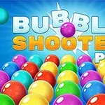 다양한 색상의 거품이 쌓여 있고, 위에 큰 텍스트로 BUBBLE SHOOTER PRO라고 적혀 있는 이미지