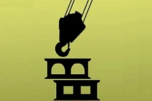 크레인이 철제 구조물을 쌓고 있는 모습의 그래픽 그림