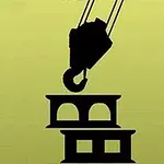 크레인이 철제 구조물을 쌓고 있는 모습의 그래픽 그림