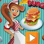 여성 캐릭터가 햄버거를 들고 있으며, 주위에 다양한 햄버거 재료와 BURGER TIME이라는 문구가 있다