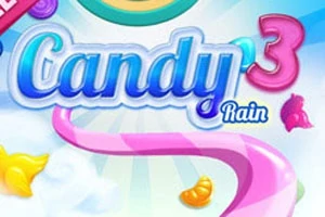 색색의 사탕과 무지개 색 구름이 배경으로 있는 Candy Rain 3라는 글자가 중앙에 있는 이미지