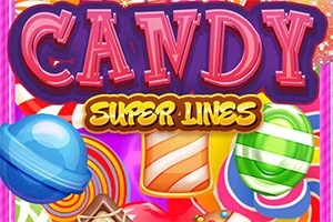 알록달록한 사탕과 CANDY SUPER LINES라는 글자가 있는 밝은 배경의 이미지