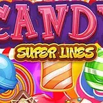 알록달록한 사탕과 CANDY SUPER LINES라는 글자가 있는 밝은 배경의 이미지