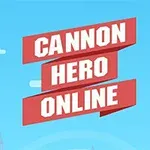 파란 배경에 양쪽에 캐논을 든 캐릭터들과 중앙에 CANNON HERO ONLINE이라는 글자가 있는 이미지