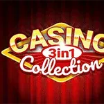 금빛과 빨간색으로 디자인된 Casino 3 in 1 Collection 텍스트 이미지