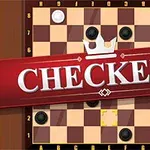 체커판 위에 빨간색 배너와 CHECKERS라는 글자가 있는 이미지